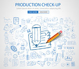 Production Check Up concept with Doodle design style