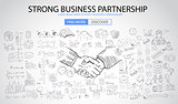 Strong Business Partnership concept wih Doodle design style