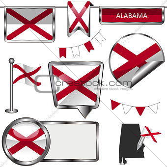 Glossy icons with flag of state Alabama