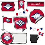 Glossy icons with flag of state Arkansas