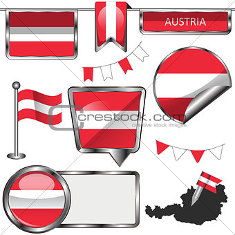 Glossy icons with flag of Austria
