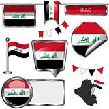 Glossy icons with flag of Iraq