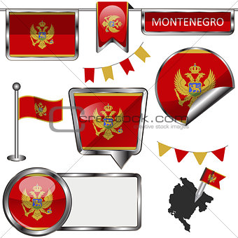 Glossy icons with flag of Montenegro