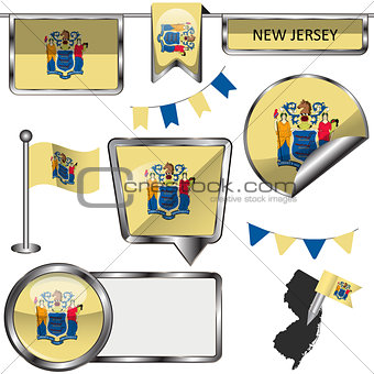 Glossy icons with flag of state New Jersey