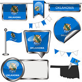 Glossy icons with flag of state Oklahoma