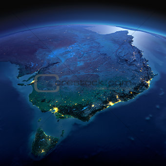 Detailed Earth. Australia and Tasmania on a moonlit night