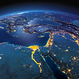 Detailed Earth. Africa and Middle East on a moonlit night