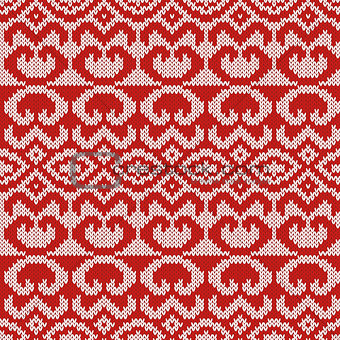 Knitted Seamless Pattern in Gray and Red