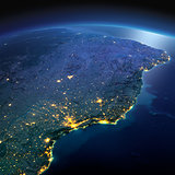 Detailed Earth. East Coast of Brazil on a moonlit night