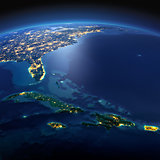 Detailed Earth. Caribbean islands. Cuba, Haiti, Jamaical on a mo