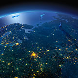 Detailed Earth. European part of Russia on a moonlit night