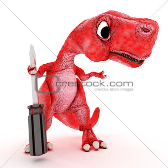 Friendly Cartoon Dinosaur with screwdriver