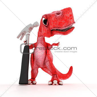 Friendly Cartoon Dinosaur with hammer