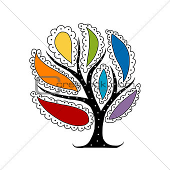 Art tree with colorful petals for your design