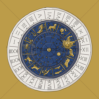 Venice zodiac clock, sketch for your design