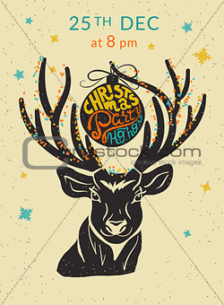 Christmas party ho ho ho invitation with reindeer template