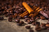 Coffee beans, cinnamon and chocolate