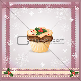 christmas card with cupcake