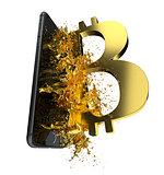 Golden Bitcoin. Path included. Perfect for advertising models. Save in days of sales.