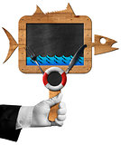 Blackboard Fish Shaped with Hand of Chef
