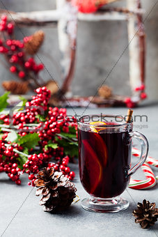 Mulled red wine with spices, orange slices