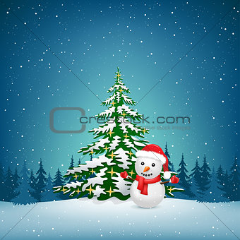 The Christmas snowman and spruce