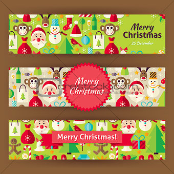 Merry Christmas Template Banners Set in Modern Flat Style