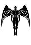 Flying winged man. Winged Human silhouette. 