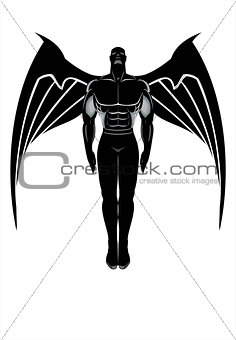 Flying winged man. Winged Human silhouette. 