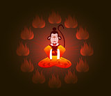 Wise Chinese monkey in a circle of fire. Symbol of the New Year. EPS10 vector illustration