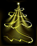 Golden Christmas tree with a star and snowflakes. EPS10 vector illustration