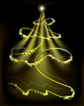 Golden Christmas tree with a star and snowflakes. EPS10 vector illustration