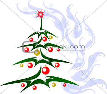 Christmas tree with red and golden balls and star. EPS10 vector illustration