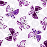 Seamless floral pattern with violet butterflies 
