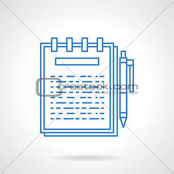 Ring notebook flat blue line vector icon.