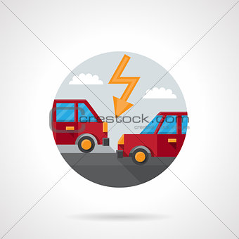 Round flat color car crash vector icon