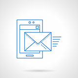 Flat blue line mobile mail vector icon