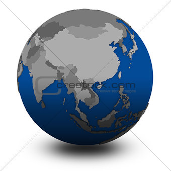 southeast Asia on political globe illustration