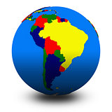 south America on political globe illustration