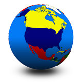 north America on political globe illustration