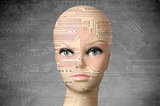 Female cyborg head with human eyes