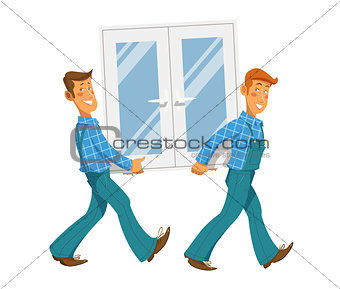 Two mans carry window