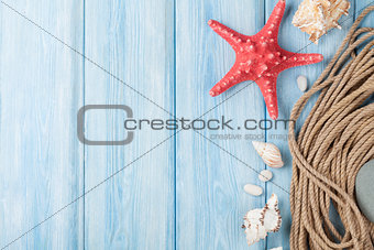 Sea vacation background with star fish and marine rope