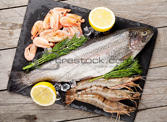 Fresh raw sea food with spices