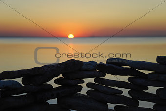 Stone wall detail at sunset