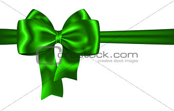 Green ribbon and bow for festive decorations