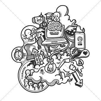 Start Up Concept Doodle Hand Drawn Vector Background