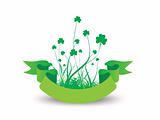 Green background with clovers and label  vector illustration