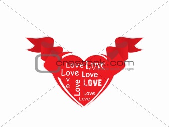 red vector heart with ribbon
