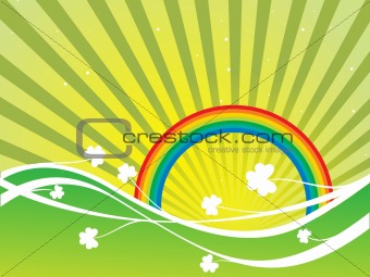 Clovers with Rainbow and Colorful Background